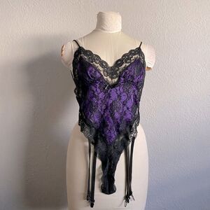 Vintage 80’s Purple & Black Lace teddy Size Small